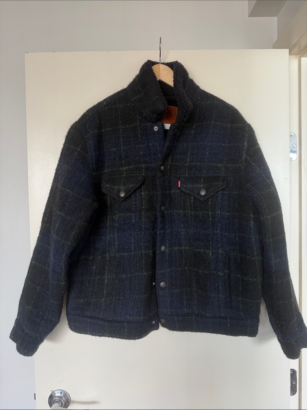 Levi's Black & Dark Green Plaid Wool Bomber Jacket